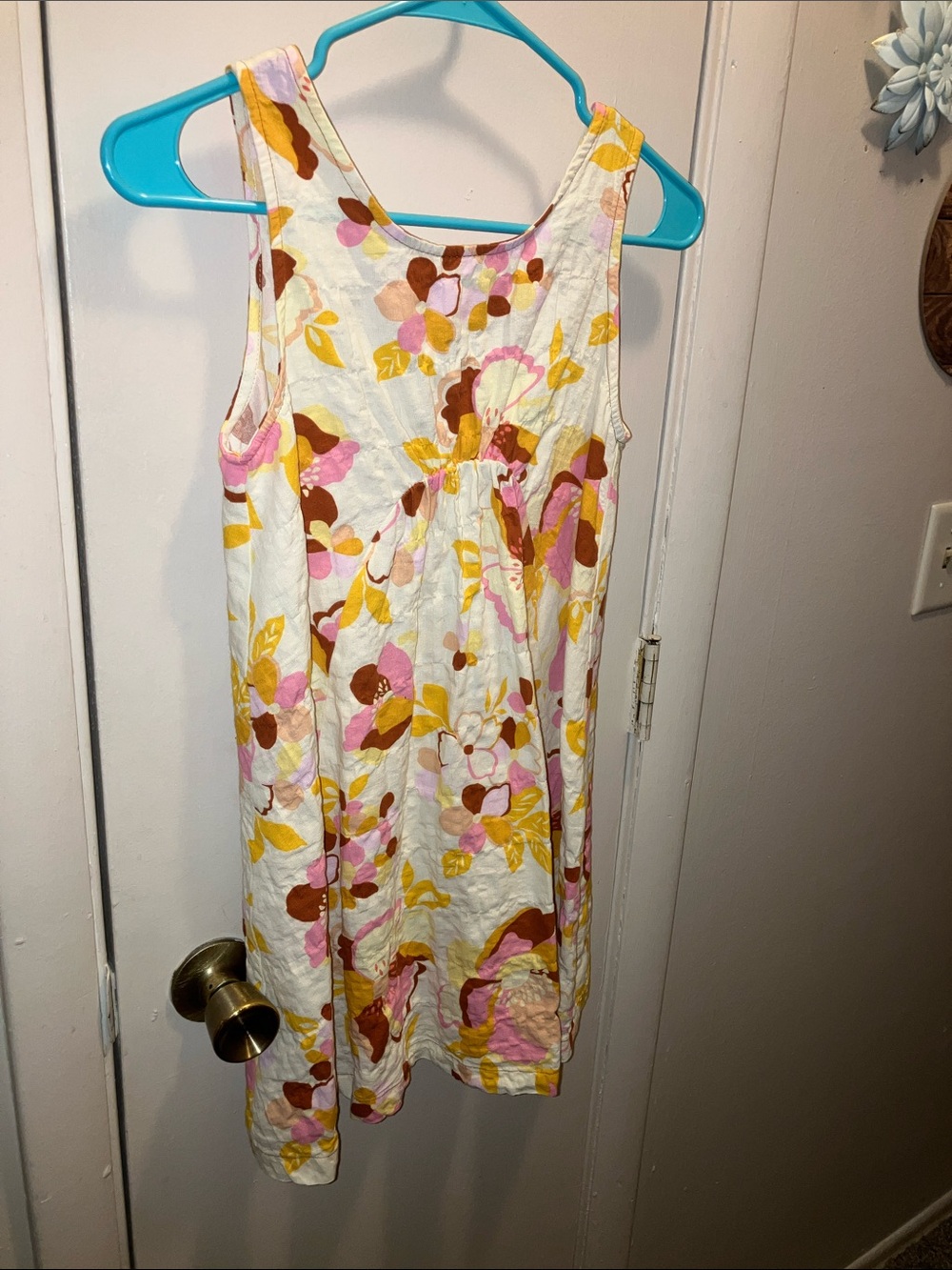Zara White Floral Tank Dress with Pink, Yellow & Brown